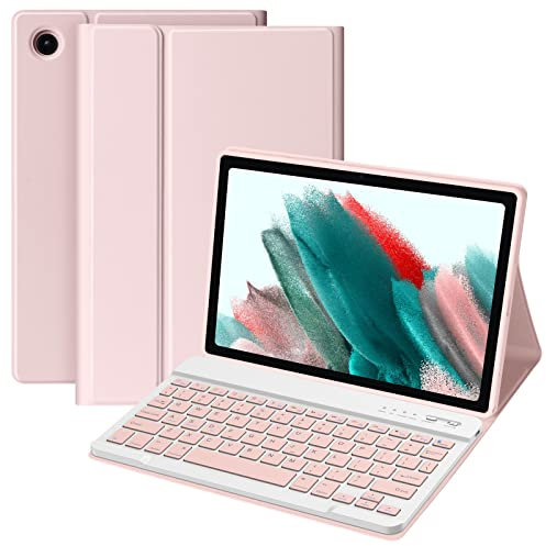 aMZCaSE Custodia con tastiera Bluetooth per Samsung Galaxy Tab A8 10.5'' 2021 SM-X200/X205, tastiera staccabile wireless con copertura per riattivazione automatica/sonno (Rosa)