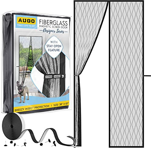 AUGO Designed Fiberglass Magnetic Fly Screen Door - Self Sealing, Heavy Duty, Hands Free Mesh Net Partition Keeps Bugs Out - Pet and Kid Friendly - Patent Pending Keep Open Feature - 97 x 211cm