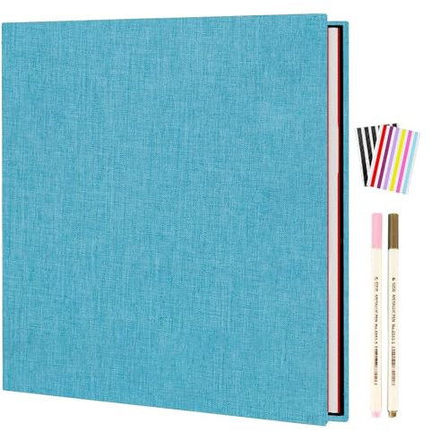 AIOR Selbstklebende 10x15 Fotoalbum Einkleben und zum Selbstgestalten Groß Leinen Fotoalben mit 40 Weißen Seiten, Hochzeit Jahrestag Geburtstag Geschenke, Himmelblau (28x27cm)