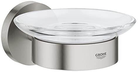 GROHE Start - Seifenschale mit Halter (Material: Glas/Metall, verdeckte Befestigung, zum Kleben oder Bohren), supersteel, 41193DC0
