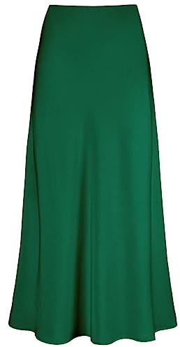 Outoshe - Ladies Satin High Waist Hidden Elastic Waist Flared Maxi Skirt | Hidden elastic waistband, bias cut, leopard polka dot print, work, fall, dressy outfits, silky skirt