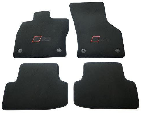 Audi 8Y1863011DDAX Textilfußmatten RS-Logo Premium Velours Fußmatten 4X Stoffmatten, schwarz/rot, mit Blauer Naht *** Nicht für Mild-Hybrid (MHEV) *** Nicht für Cabrio ***