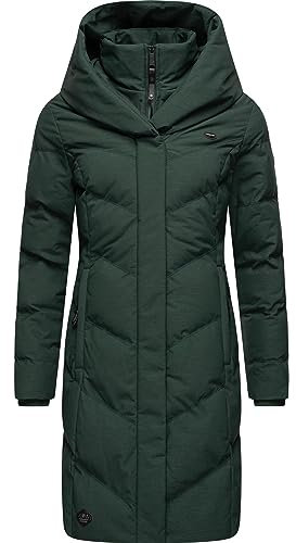 Ragwear Damen Warmer Wintermantel Steppmantel wasserdicht mit Kapuze Natalka Melange Intl Dark Green Gr. XL