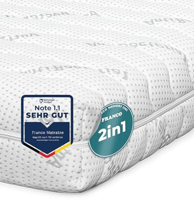 FRANCO Memory Schaum Matratze 2in1 180x200 cm mit 7 Zonen - mittelfest & fest - Härtegrad H3 & H4 - Höhe 18 cm - Schaumstoffmatratze mit antibakteriellem Bezug & atmungsaktiven 3D-Gewebe - wendbar