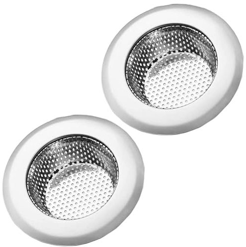Pack de 2 coladores para fregadero de cocina y baño + Regalo de filtro de silicona. Estos coladores de acero inoxidable de 90 mm de diámetro actúan como filtros de desagüe evitando los atascos