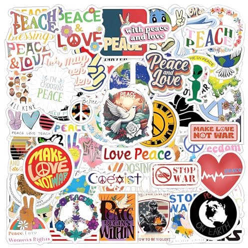 simarro 60 Stück Aufkleber, Love World Peace Sticker Set Wasserfeste Vinyl-Aufkleber für Wasserflaschen zum Personalisieren von Laptop Gitarre Skateboard Graffiti Aufklebern