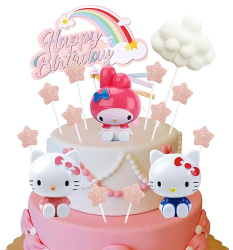 Hallo Kitty Tortendeko, 15 Stück Hallo Kitty Figur Set, Hallo Tortendeko Kitty, Kitty Cake Toppers, Torte Deko, Kuchen Deko, Kuchen Dekoration, Deko Geburtstag, für Mädchen Jungen Kinder