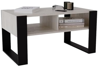 CraftPAK Wohnzimmer Tisch für Couch aus hochwertigem Holzwerkstoff, moderner Couchtisch mit zusätzlicher Ablagefläche, Sofatisch für Wohnzimmer, Couchtisch beige schwarz