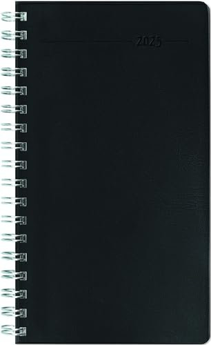 Zettler - Slimtimer Ringbuch 2025 schwarz, 9x15,6cm, Taschenkalender mit 128 Seiten, 1 Woche auf 2 Seiten, Adressteil, Ringbindung, Monatsübersicht, Mondphasen und deutsches Kalendarium