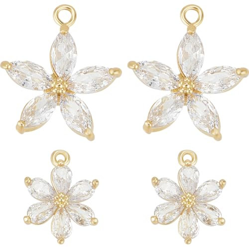 Beebeecraft 1 Box 6 Stück 2 Stile Zirkonia Blumen Charms 18K Vergoldet Blumen Gänseblümchen Kristall Strass Anhänger Charms Mit Biegering Für Schmuckherstellung DIY Ohrringe Halskett