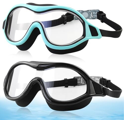 BYZESTY Gafas de Natación Unisex, 2 Piezas, Antivaho, Protección UV, Antideslumbrantes, Gafas de Buceo Profesionales, Correas Ajustables, Antifugas