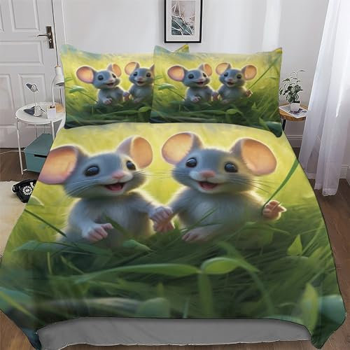 PAZZK Maus 3D Muster-Bettwäsche-Set 2teilig Mit Bettbezug Und Kissenbezug, Für Jungen Mädchen Schlafzimmer Atmungsaktiv Mikrofaser Bettbezüge Bettgarnitur Single (135x200cm)