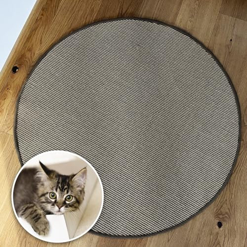 Floordirekt Katzen Kratzmatte rund 50cm Ø aus Natur Sisal Kratzteppich Kratzmöglichkeiten für Katzen Kratzmöbel für Wand oder Boden - robust & waschbar, grau
