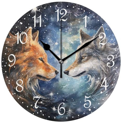 Mnsruu Wanduhr Wolf Fuchs, leise, nicht tickend, dekorative Wanduhren, batteriebetrieben, 25 x 25 cm