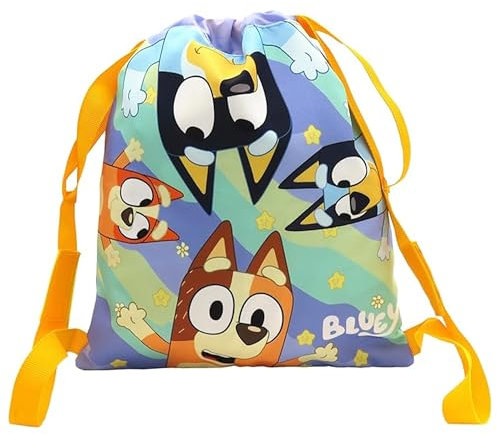 CyP Brands- Bluey, Mochila, Preescolar, Material Escolar, Mochila Saco, Bolsa con Cuerdas, Bolsa, Light Waves, Color Azul, Producto Oficial
