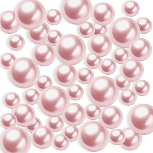 Jisrcha 150 Perles Artificielles, Perle Nacrée,Sans Trou Tailles Mixtes, Perles Rondes Flottantes de Taille Variée pour La Fabrication de Bijoux, Colliers, Bougie Flottante 8/14/20 MM (rose)