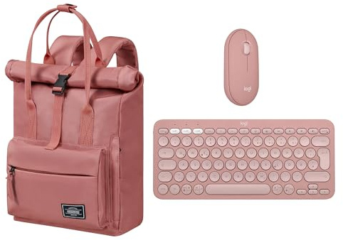 Logitech Pebble 2 Combo, kabellose Tastatur und Maus, leise und mobil, Deutsches QWERTZ-Layout, Rosa + American Tourister Urban Groove - Rucksack