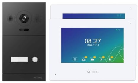 MATHFEL 2 Draht Bus IP Video Türsprechanlage 170 Grad Kamera, Außenstation in Aluminium, Full HD Auflösung (2x7'' Monitor ohne WLAN)