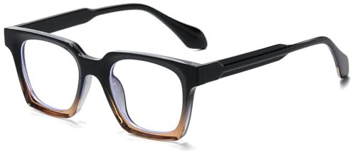 RUNHUIS Quadratische Blaulicht-Blocker-Brille, Vintage Schlank Rechteckige Anti-Blaulicht-Brille für Gaming Computer Augenschutz Schwarz&Braun Rahmen
