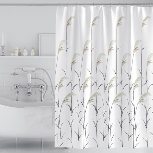 Whoiy Rideau Douche Tissu Polyester Anti Moisissure 200 cm Hauteur, Rideau de Douche Motif Imprimé Blanc Moderne Rideau de Baignoire Lavable 150 x 200 cm