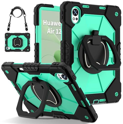 ERDARARIPRO Funda para tablet Huawei MatePad Air (2024) de 12 pulgadas, apta para niños, funda universal con soporte para bolígrafo, asa, correa de hombro para niños, hombre, negro, verde menta