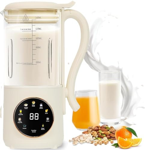 Soy Milk Maker Machine, 47oz/1400ML Automatic Nut Milk Maker, 8 in 1 Multi Functional Homemade Plant-Based Milk with Delay Start/AutoClean/KeepWarm/Boil Water