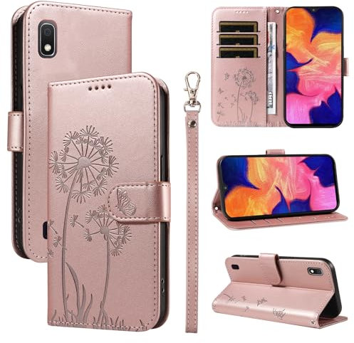 Bravoday Handyhülle für Samsung Galaxy A10 Hülle, Premium PU Lederhülle Klappbar Tasche Klapphülle mit Magnet Kartenfach Standfunktion Schutzhülle für Galaxy A10, Roségold