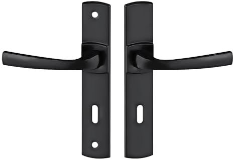 Vachette Muze - Juego de manija de puerta sobre placa (versión llave L, puerta de dormitorio, oficina, entre ejes, 195 mm, sistema de colocación fácil, Zamak resistente, acabado ónix negro, garantía