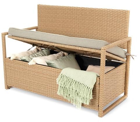 di volio Gartenbank mit Stauraum Verbana, für 2 Personen, wetterfest & wasserdicht, ideal für Balkon, Terrasse und Garten (Beige)