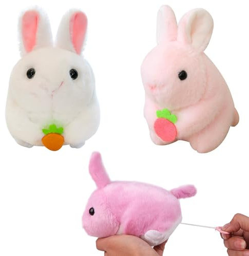 XineYuor Aufziehspielzeug Ostern,2PCS Osterhase Plüsch Hase Osterdeko Ostern Aufzieh Spielzeug Ostergeschenke Kinder,Osterkörbchen,Osternester zum Befüllen,Ostern Wind Up Spielzeug