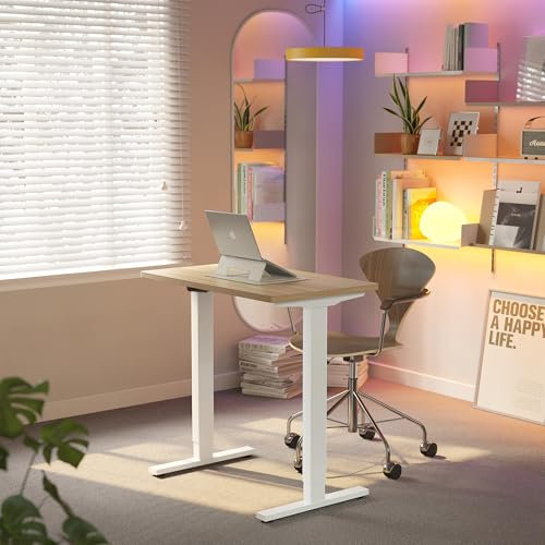 HUANUO 80 cm Electric Standing Desk Adjustable Height, 4 Memory Height Settings, Sit Stand Up Desk for Home Office & Computer Workstation,Light Wulnut