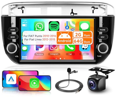 2G&64G VECHTEL 7 Autoradio Für FIAT Punto 2012-2015 mit Carplay Android Auto Wireless,Android 13,Touchscreen,RDS/FM Radio,WiFi,GPS Navi,Bluetooth Auto Radio mit AHD Rückfahrkamera