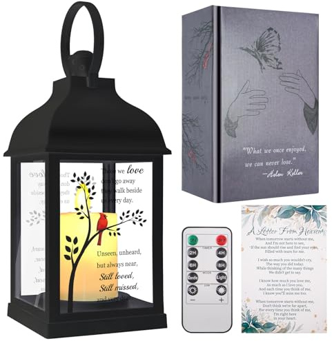 Linterna conmemorativa con tarjeta, regalo de condolencias por la pérdida de mamá/papá/ser querido, recuerdo de duelo con llama parpadeante, lámpara de memoria para recuerdo funerario o celebración