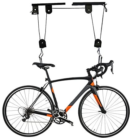 Fahrradlift mit Flaschenzug, Fahrrad Deckenhalterung mit 60 kg Hebelast zur Deckenmontage, E-Bike Deckenlift mit 2 Hängende Platten, für Reparatur, Ausstellung, Wartung