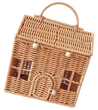LLINthy Valigia tessuta a mano unica della borsa del rattan della casa con l'avvolgimento della cassa di vimini della maniglia