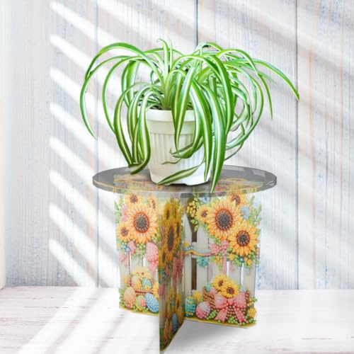 Fiorky Acrylic Mushroom Diamond Art Potted Plant Holder Rhinestones Plant Display Shelf Diamond Painting Plant Corner Stand for Garden Yard Patio