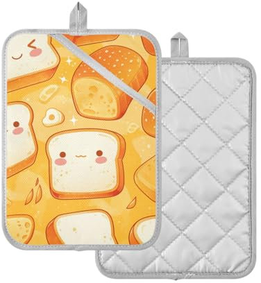 Pot Holders Sets Heat Resistant Bread Cute Japanese Cartoon Hot Pan Holders with Pockets 2 Pack