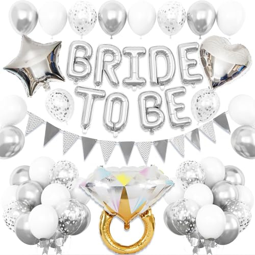 Gleemix Bride to Be Deko Luftballons Set, JGA Deko Folienballon Silber | Junggesellenabschied Frauen Deko, JGA Accessoires, Bride to be Ballon für Brautparty, Heiratsantrag, Verlobung