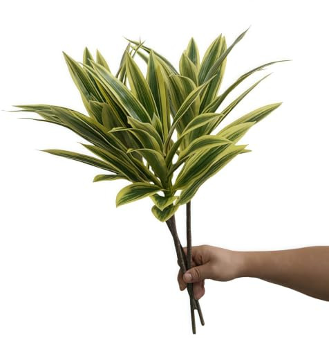 3pcs Artificial Dracaena Plant,Faux Plants Branches Realistic Fake Green and Yellow Leaves,25 Faux Agave Potted Plant for Office Living Room Bedroom Fake Lily Bamboo Plants Decor (Yellowish Green)