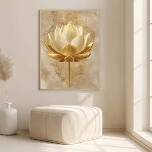 HMXQLW Méditation du Lotus Zen Doré Toile Tableau Decoration Murale,Impression sur Toile Art Affiche Salon Chambre Maison Decor Sans Cadre (40X60CM,A)