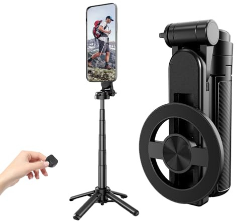 4-in-1 Magnet-Selfie-Stick, 360° Drehbares, Erweiterbar Selfie-Stange mit Kabelloser Fernbedienung, Tragbar Handy Stativ für iPhone/Android,Für Reise-Vlogs (44cm)