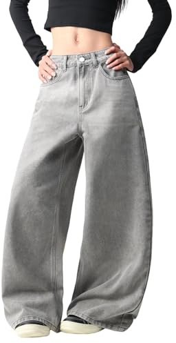 OYICAI Jean Baggy Femme Brodé Tendance 2026 Coupe Large Streetwear Loose | Jean coupe ample brodé,Jambe Large,Pantalon Long,5 poches classiques, style Y2K années 90, mode tendance, look casual