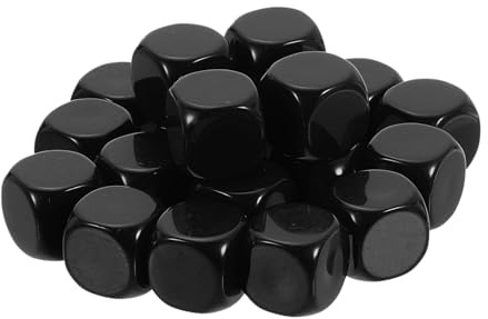 QUARKZMAN 20 Stück Blanko Würfel 16mm D6 Acryl Schwarz | 6-Seitige Leere Spielwürfel zum Selbst Gestalten mit Runden Ecken für DIY Handwerk, Bemalen, Tabletop & Matheunterricht