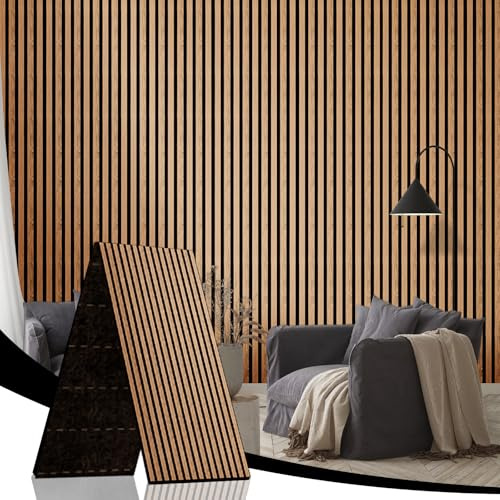 AKK-STAR Akustikpaneele 2Set 240x60cm (2,88m²) - Faltbare Wandpaneele in Holzoptik für Schallschutz & Dekoration | 3D Wandpaneele für Wohnzimmer, Homeoffice | Zur Wandmontage (Eiche Geölt 16#)