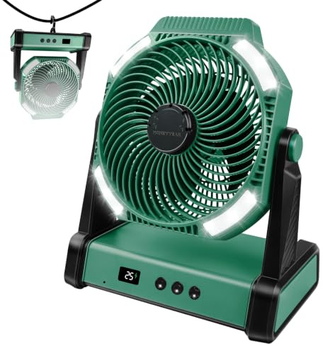 22500mAh Voice-Activated Camping Fan, Portable Rechargeable Fan, Battery Powered Fan with LED Lantern, Intelligent gear adjustment, Battery Operated Ventiladores for Travel, Tent, Fishing, Jobsite, RV