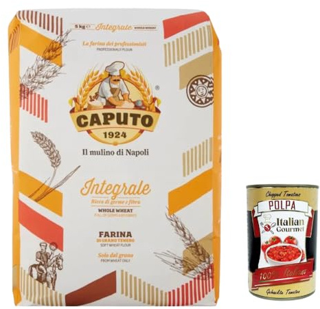 Italian Gourmet Weizenvollkornmehl (Integrale) – 1 x 5kg Profi-Pack Vollkorn-Weizenmehl aus Hart-/Weizen für Brot, Pizza, Focaccia, Brötchen & Backen (5kg Gesamt) + Italian Gourmet Polpa