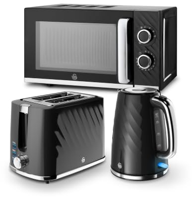 Swan Windsor Kitchen Bundle with 1.7L Rapid Boil Kettle, 2 Slice Toaster and Manual Microwave, Black, EEJB486