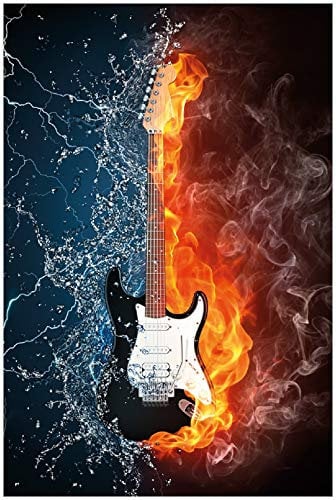 Wallario Poster - Feuer-Wasser-Gitarre in Premiumqualität, Größe: 61 x 91,5 cm (Maxiposter)