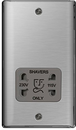 BG Nexus NBS Range Brushed Steel Switches & Sockets - Full Range of Matching Items (Shaver Supply Unit (Grey))