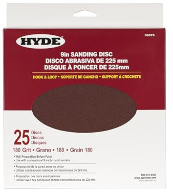 Hyde Round Abrasive Sanding Disc, 9 180 Grit, 25 Pack fits Hyde Radial Sander